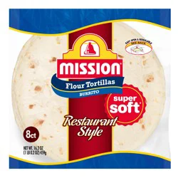 Mission Super Soft Restaurant Style Flour Tortillas, Burrito Size, 8 Count