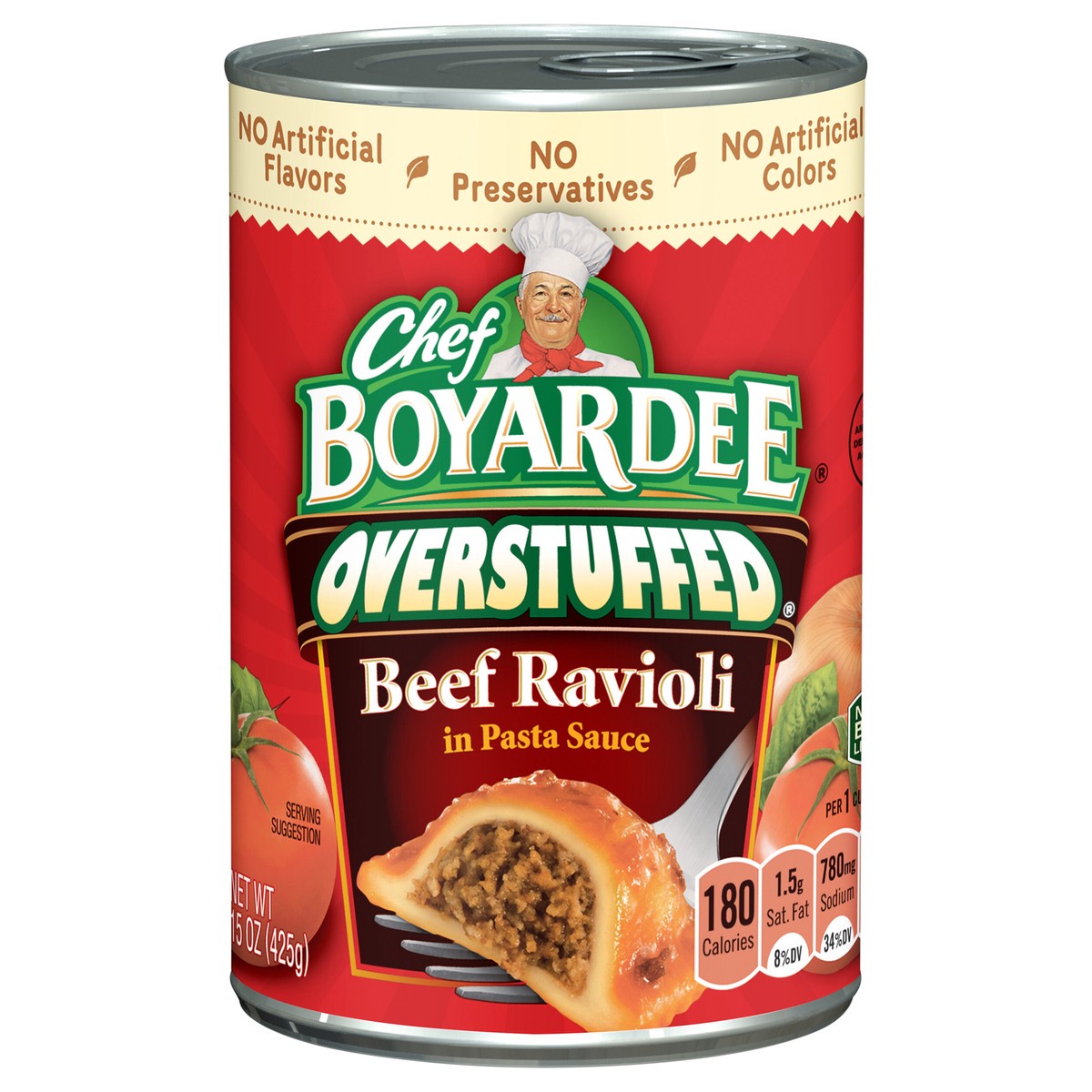 slide 1 of 5, Chef Boyardee Overstuffed Beef Ravioli in Pasta Sauce 15 oz, 15 oz