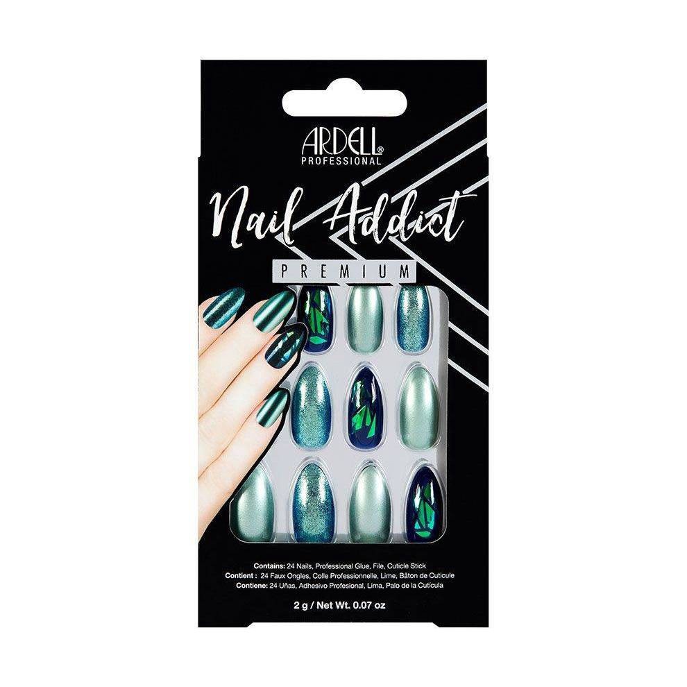 slide 1 of 3, Ardell Nail Addict False Nails Green Glitter Chrome, 24 ct