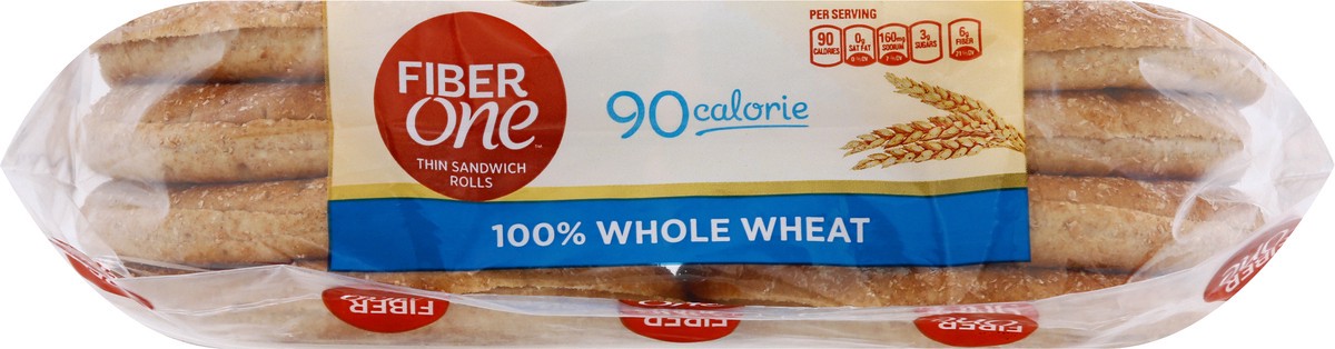 slide 3 of 10, Fiber One 100% Whole Wheat Thin Sandwich Rolls, 8 ct