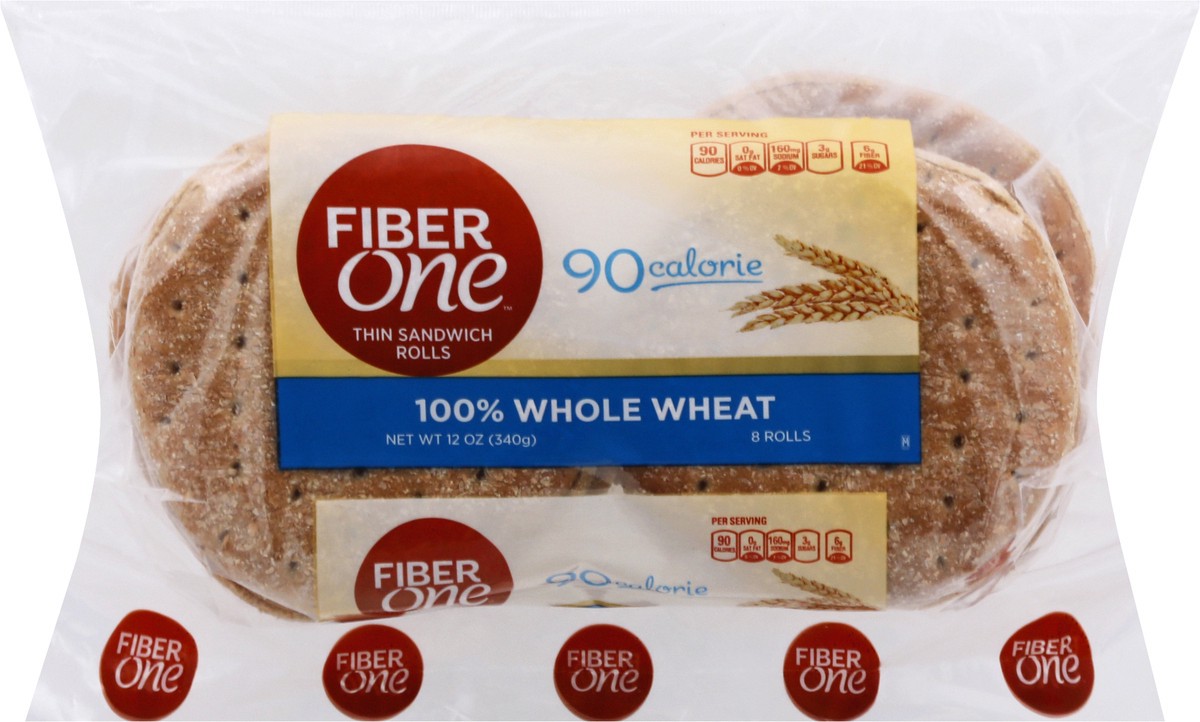 slide 6 of 10, Fiber One 100% Whole Wheat Thin Sandwich Rolls, 8 ct