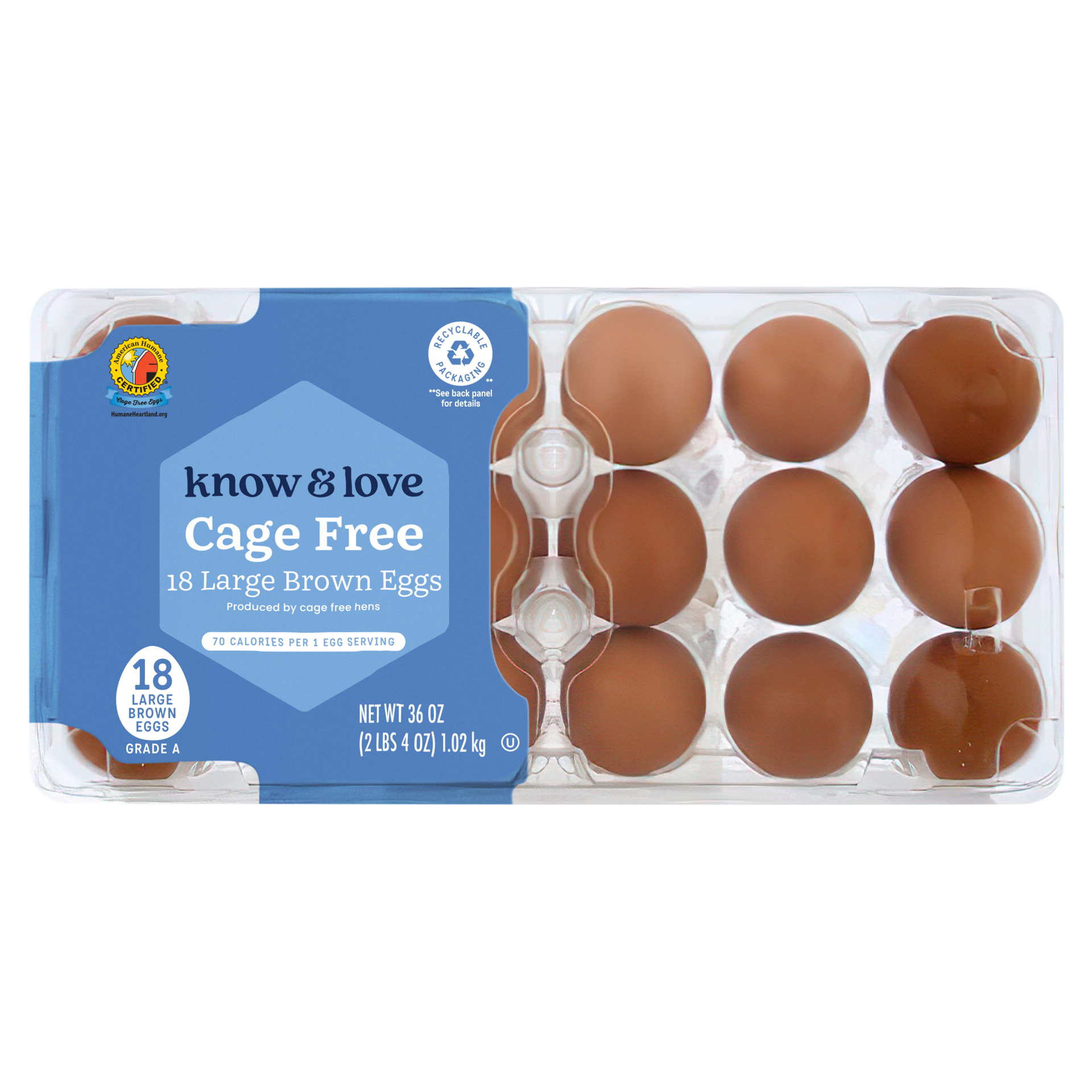 slide 1 of 1, Know & Love Cage Free Brown Eggs 1.5 Dozen, 18 ct