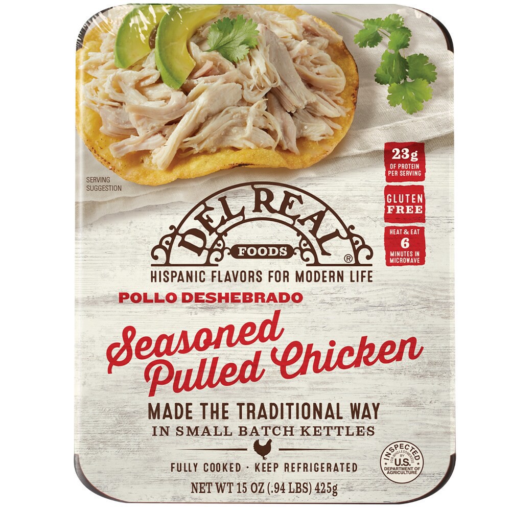 slide 1 of 5, Del Real Foods Seasoned Pulled Chicken, 15 oz