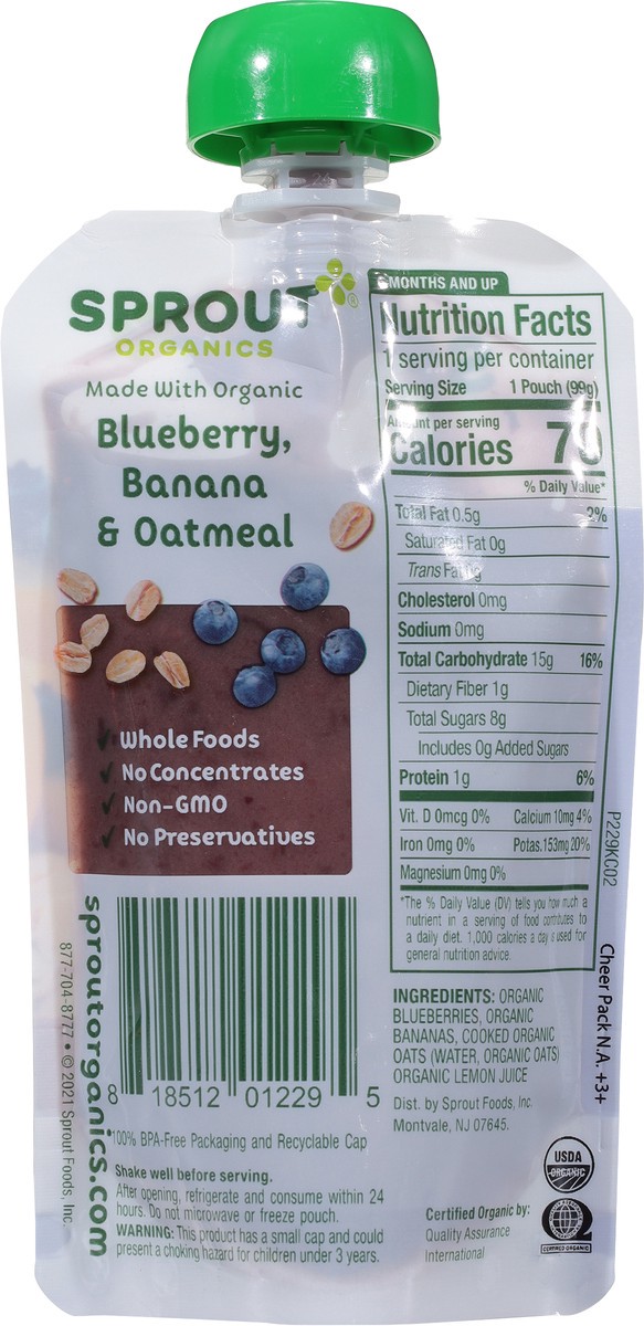 slide 5 of 9, Sprout Organics 6 Months and Up Blueberry, Banana & Oatmeal Baby Food Stage 2 3.5 oz, 3.5 oz