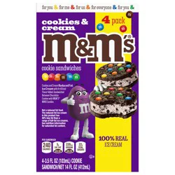 M&M'S Ice Cream Cookies and Cream Sandwiches, Reduced Fat Cookies and Cream Ice Cream Dessert Sandwich, 4 Pack, 3.5 Oz