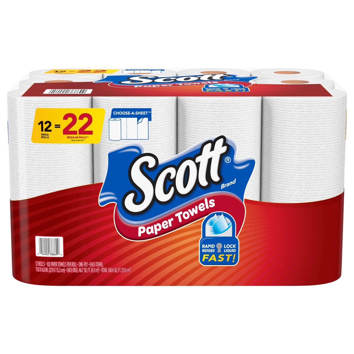 slide 1 of 5, Scott Paper Towels, Choose-A-Sheet - 12 Mega Rolls = 22 Regular Rolls (102 Sheets Per Roll), 12 ct