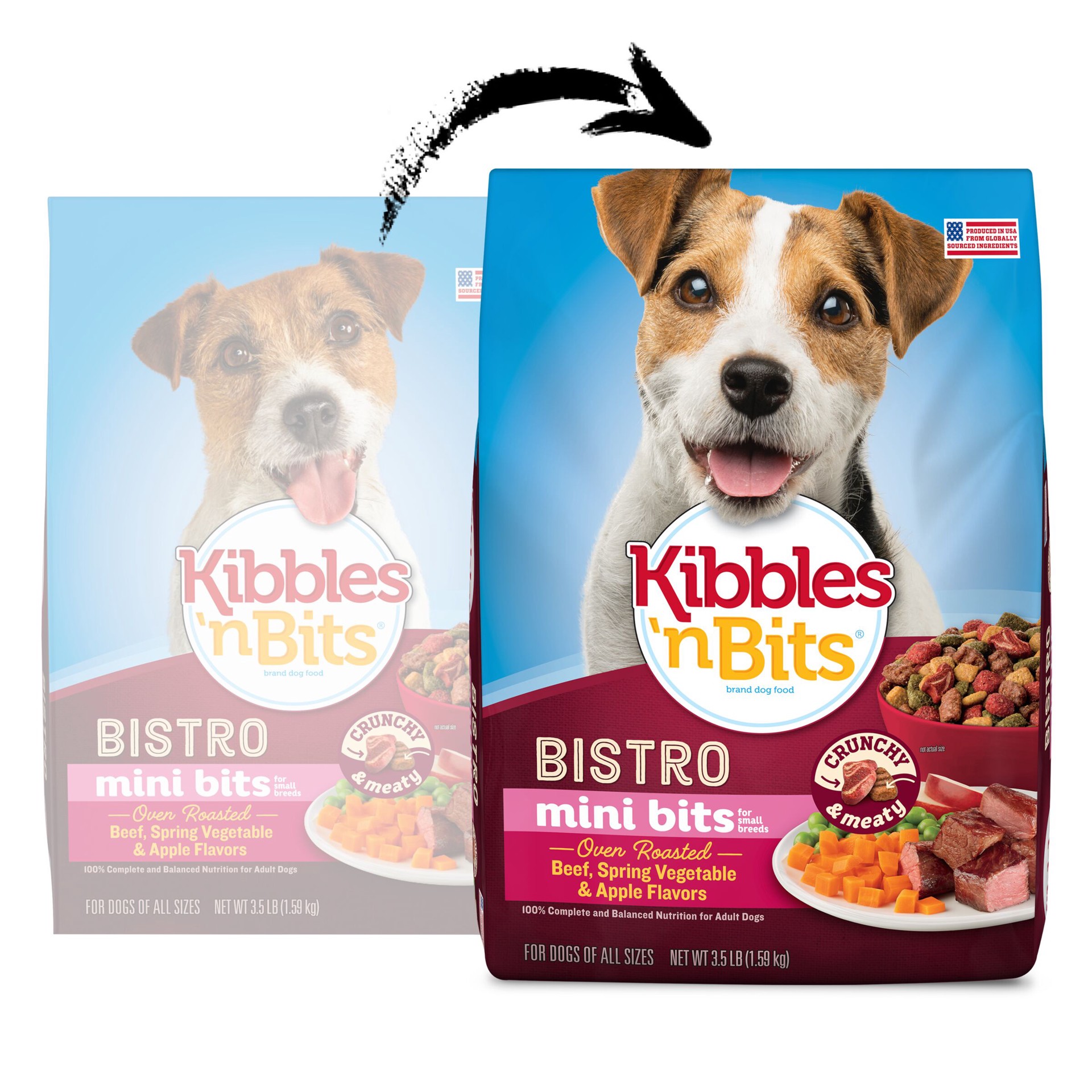 slide 4 of 7, Kibbles 'n Bits Kibbles ‘n Bits Mini Bits Small Breed Bistro Oven Roasted Beef, Spring Vegetable & Apple Flavors Dry Dog Food, 3.5 lb. Bag, 3.5 lb