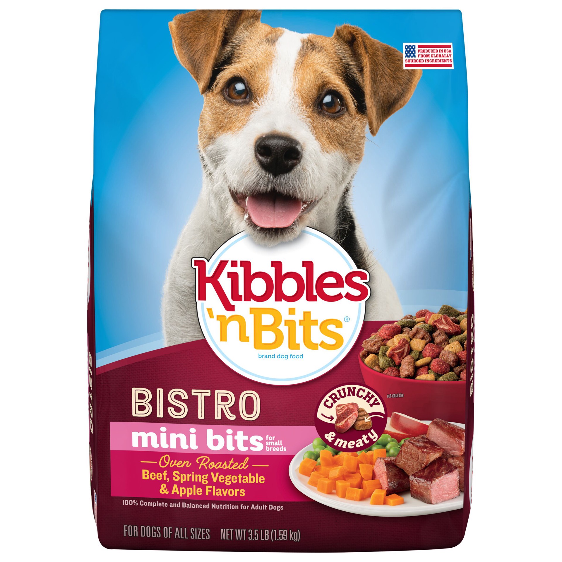 slide 1 of 7, Kibbles 'n Bits Kibbles ‘n Bits Mini Bits Small Breed Bistro Oven Roasted Beef, Spring Vegetable & Apple Flavors Dry Dog Food, 3.5 lb. Bag, 3.5 lb