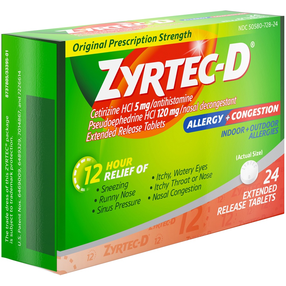 slide 2 of 6, Zyrtec-D 12-Hour Allergy & Congestion Relief Tablets, 24 ct