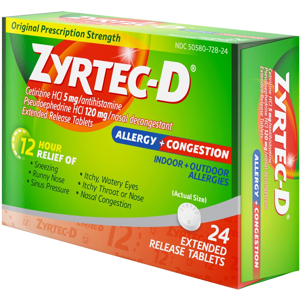 slide 3 of 6, Zyrtec-D 12-Hour Allergy & Congestion Relief Tablets, 24 ct