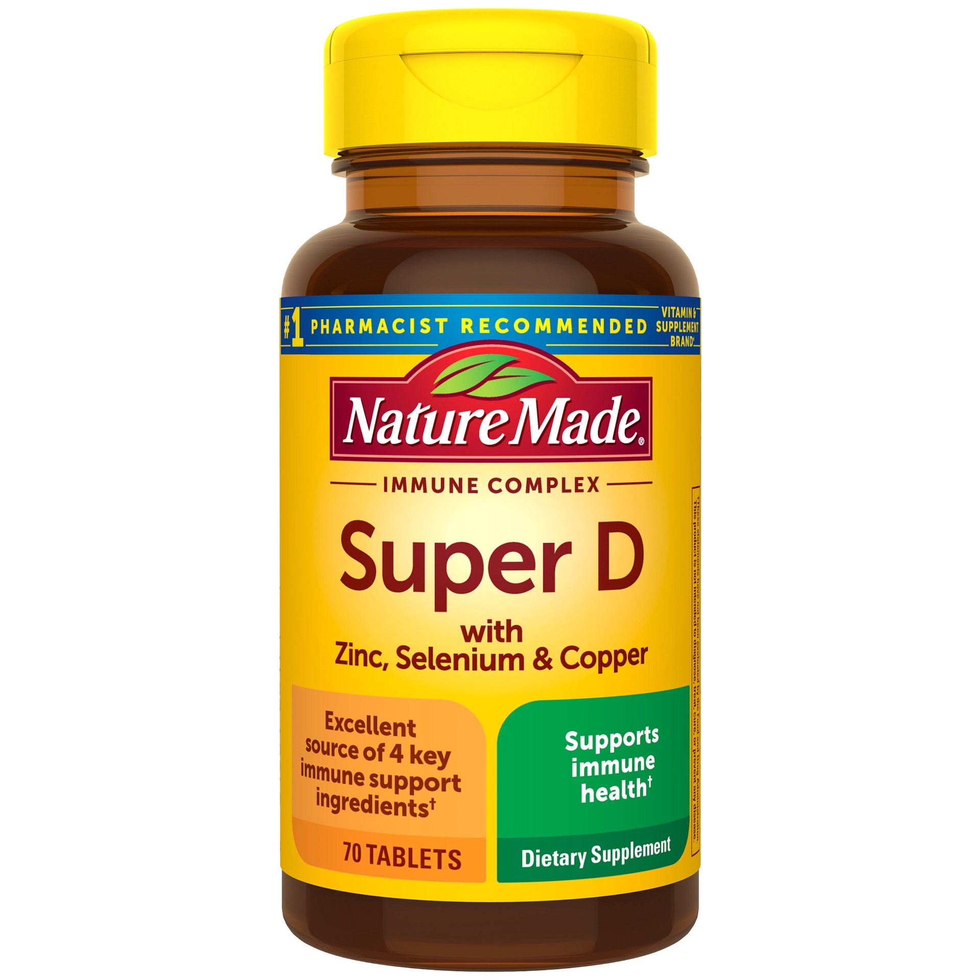 slide 1 of 2, Nature Made Super Vitamin D Immune Complex, Vitamin D3, Selenium, Copper and Zinc Supplements for Immune Support, 70 Tablets, 70 Day Supply, 70 ct