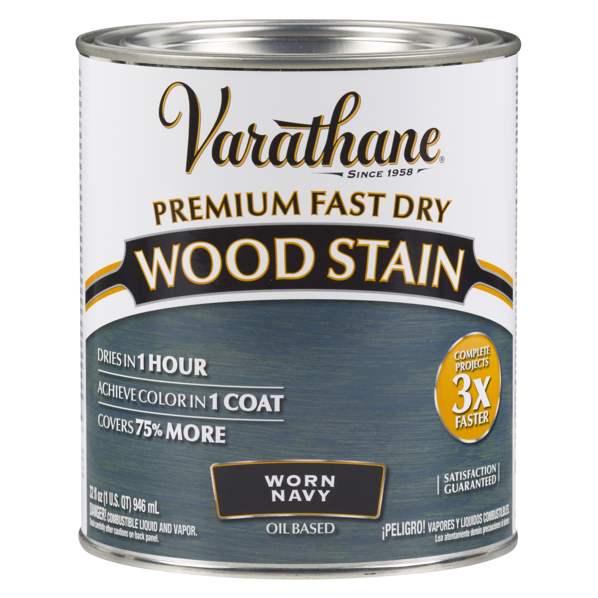 slide 1 of 1, Varathane Premium Fast Dry Semi-Transparent Oil-Based Wood Stain Worn Navy, 32 fl oz