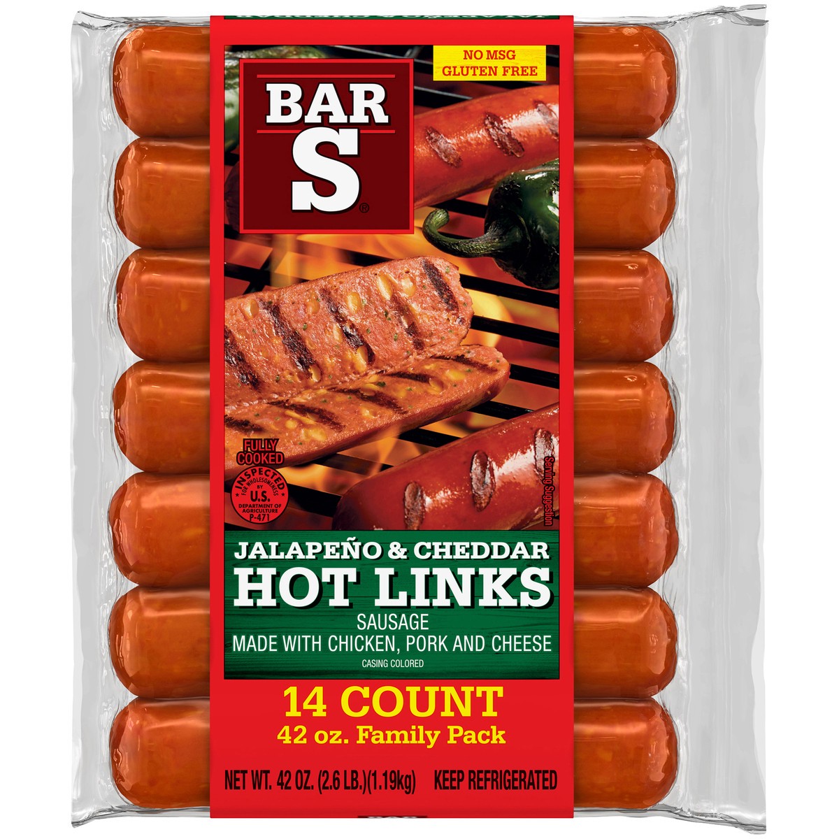 slide 8 of 14, Bar-S Jalapeno & Cheddar Hot Links 14 ct Pack, 42 oz