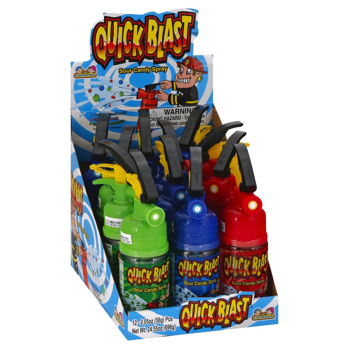 slide 10 of 13, Quick Blast Sour Blue Raspberry Blast, Cherry Splash, Green Apple Burst Candy Spray 12 ea, 12 ct