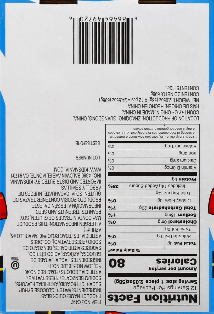 slide 3 of 13, Quick Blast Sour Blue Raspberry Blast, Cherry Splash, Green Apple Burst Candy Spray 12 ea, 12 ct