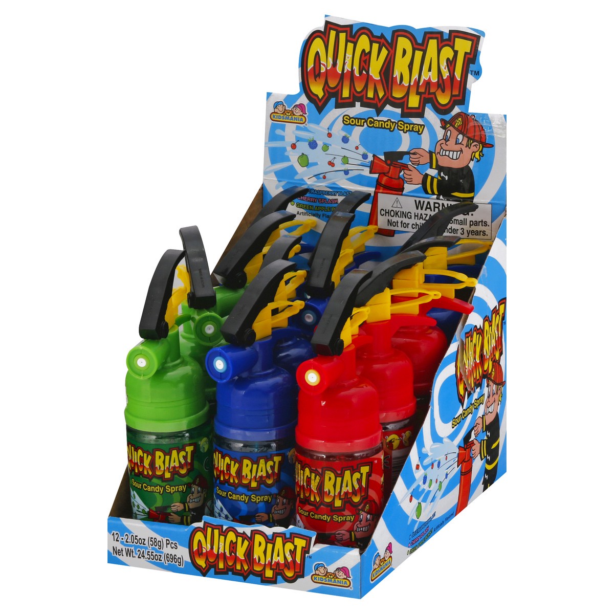 slide 7 of 13, Quick Blast Sour Blue Raspberry Blast, Cherry Splash, Green Apple Burst Candy Spray 12 ea, 12 ct