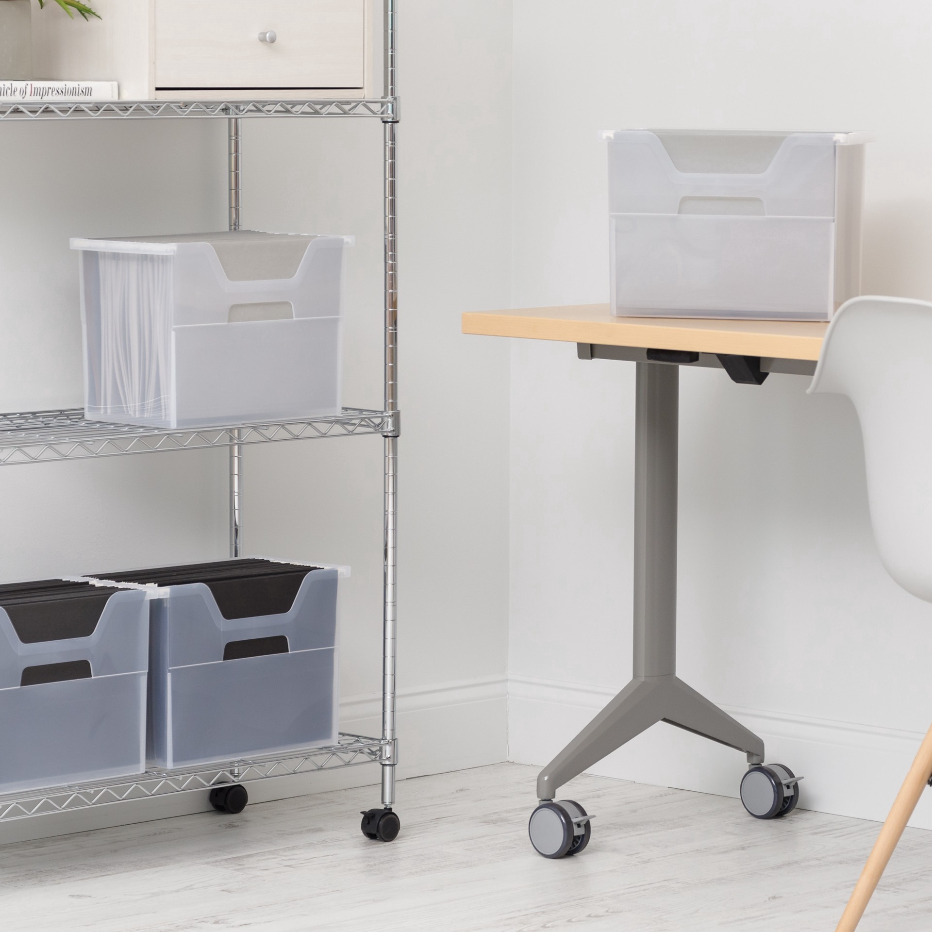 slide 4 of 6, Iris Large Open Top Plastic File Box, 7.8 in x 13.4 in x 9.8 in