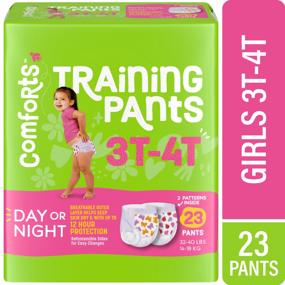 slide 1 of 5, Comforts Girls Training Pants Size 3T-4T (32-40 lbs), 23 ct