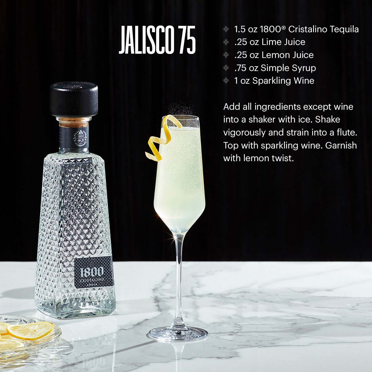 slide 10 of 10, 1800 Tequila Cristalino with Coup Glass 80 Proof (750 ml), 750 ml