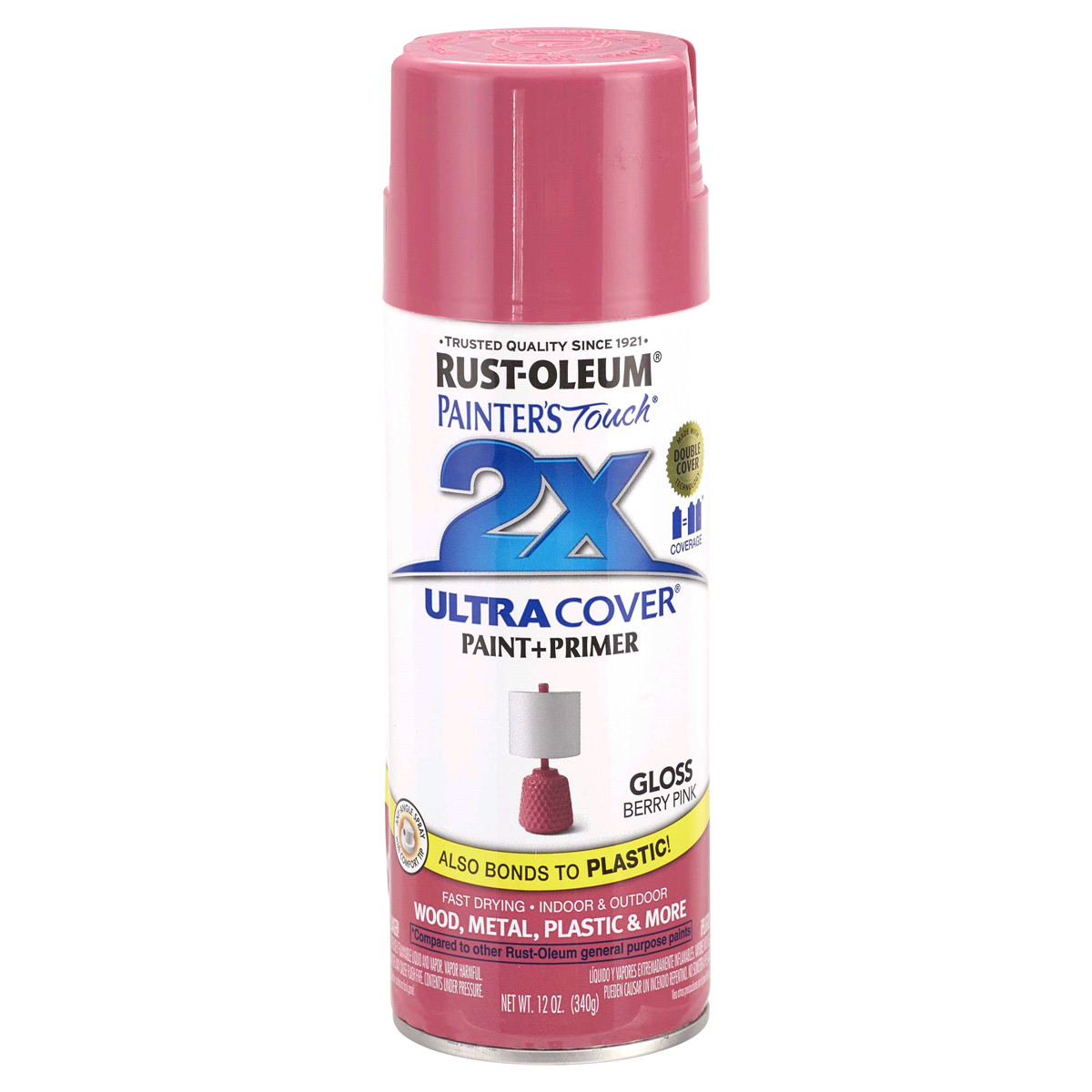 slide 1 of 9, Rust-Oleum 2x Ultra Cover Paint & Primer, Gloss Berry Pink, 12 oz