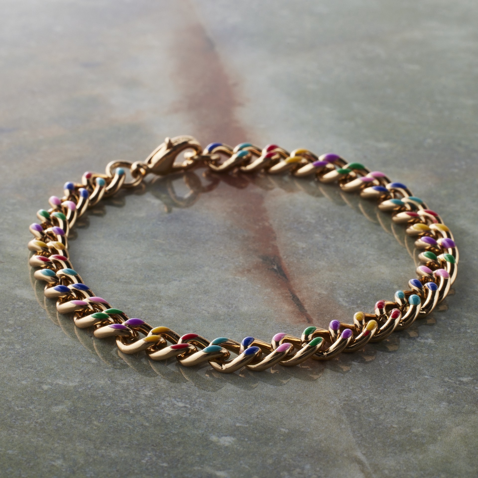 slide 4 of 7, 7.5" Rainbow & Gold Enamel Curb Charm Bracelet By Bead Landing, 7.5 in