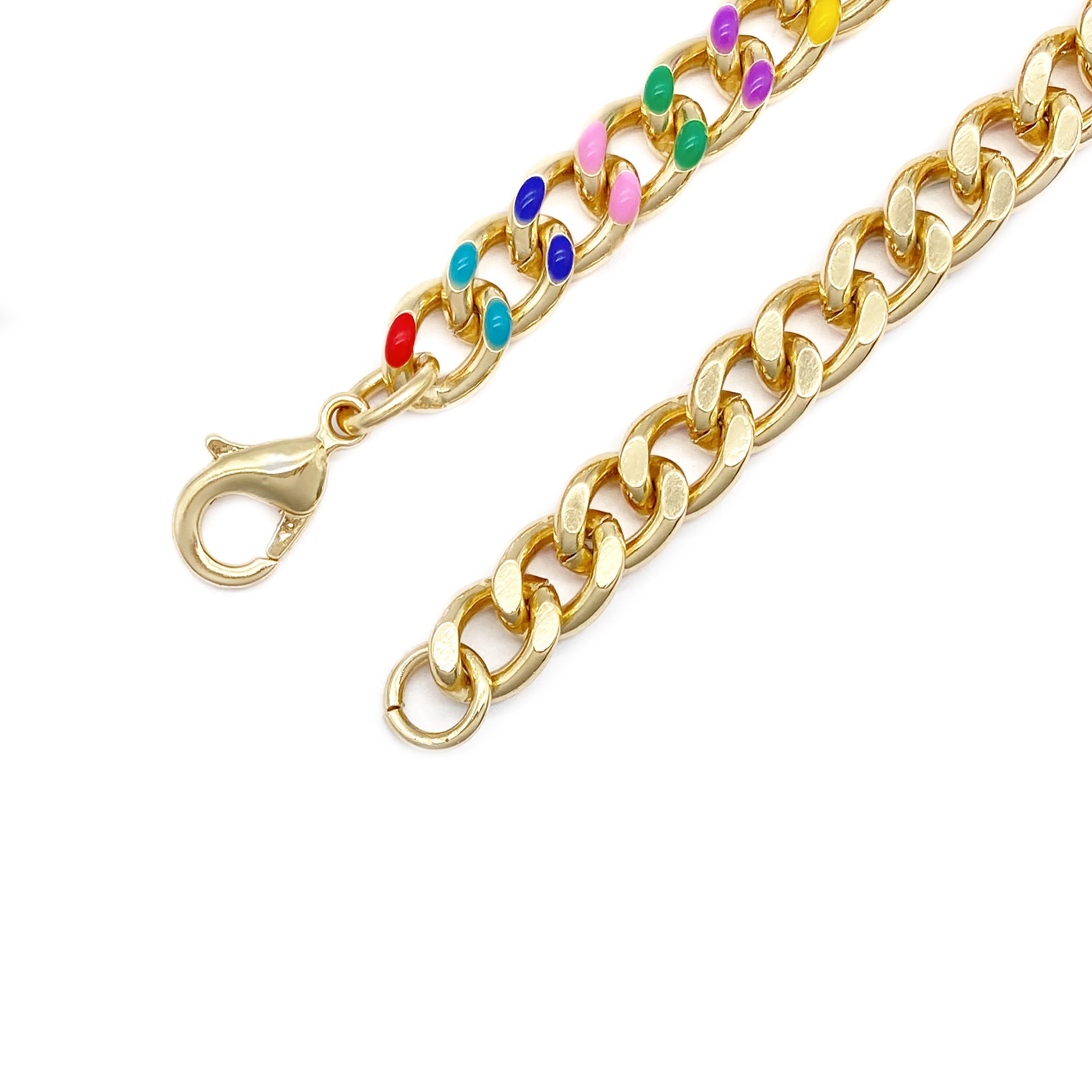 slide 2 of 7, 7.5" Rainbow & Gold Enamel Curb Charm Bracelet By Bead Landing, 7.5 in