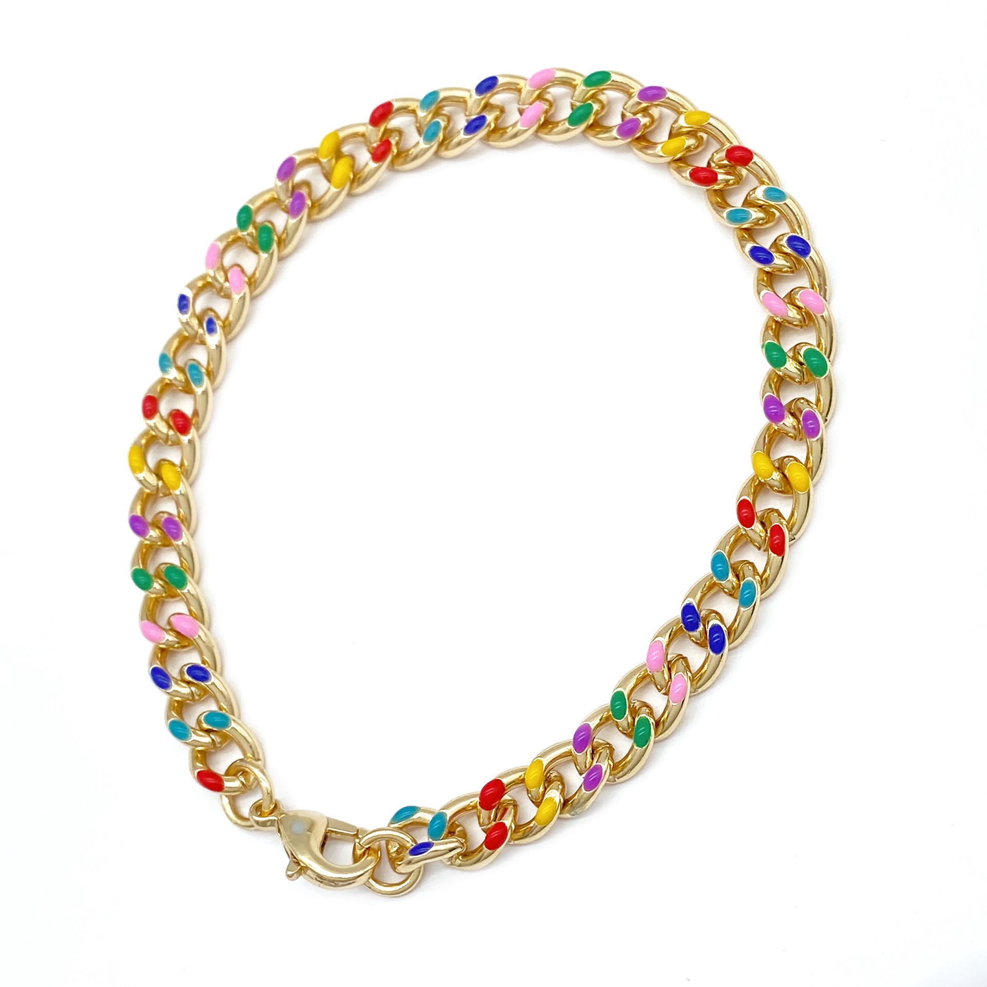 slide 5 of 7, 7.5" Rainbow & Gold Enamel Curb Charm Bracelet By Bead Landing, 7.5 in