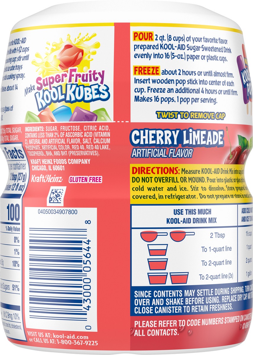 slide 8 of 9, Kool-Aid Sugar-Sweetened Cherry Limeade Artificially Flavored Powdered Soft Drink Mix, 19 oz Canister, 19 oz