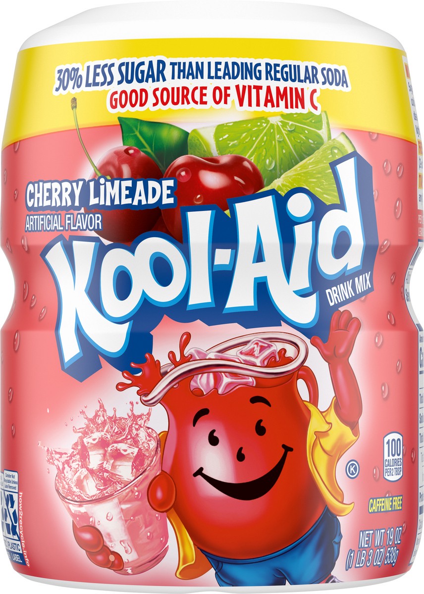 slide 9 of 9, Kool-Aid Sugar-Sweetened Cherry Limeade Artificially Flavored Powdered Soft Drink Mix, 19 oz Canister, 19 oz