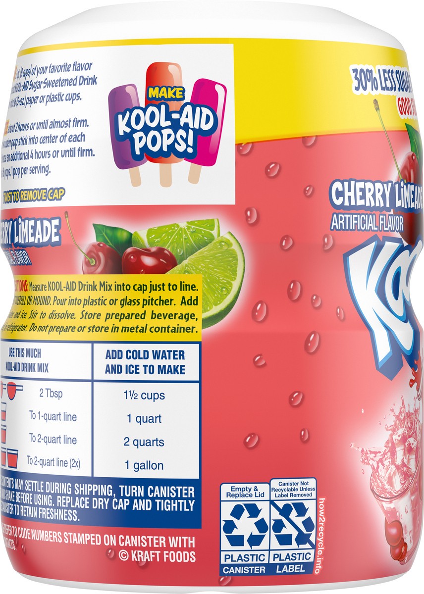 slide 5 of 9, Kool-Aid Sugar-Sweetened Cherry Limeade Artificially Flavored Powdered Soft Drink Mix, 19 oz Canister, 19 oz