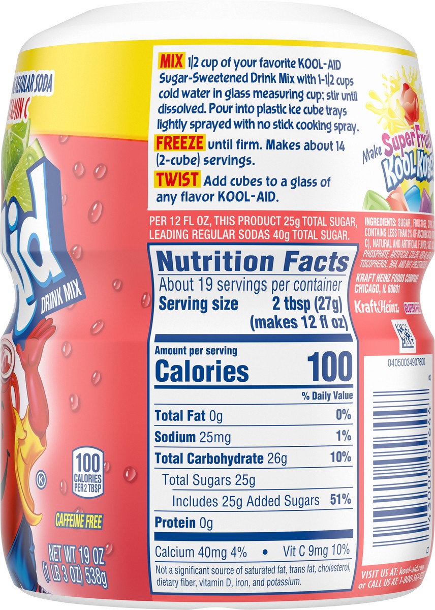 slide 4 of 9, Kool-Aid Sugar-Sweetened Cherry Limeade Artificially Flavored Powdered Soft Drink Mix, 19 oz Canister, 19 oz