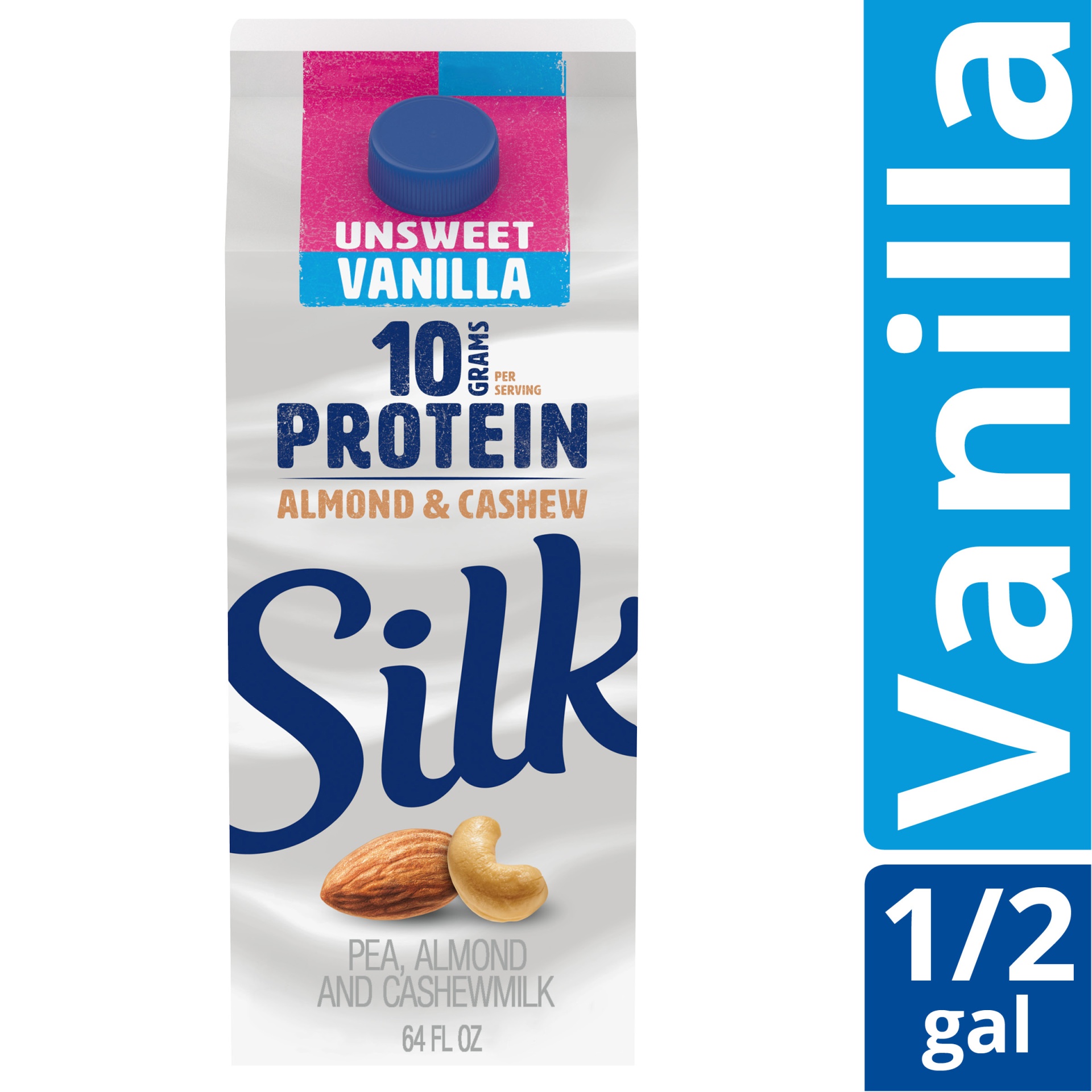 slide 1 of 5, Silk Protein Unsweetened Vanilla Pea, Almond & Cashew Milk, 64 fl oz