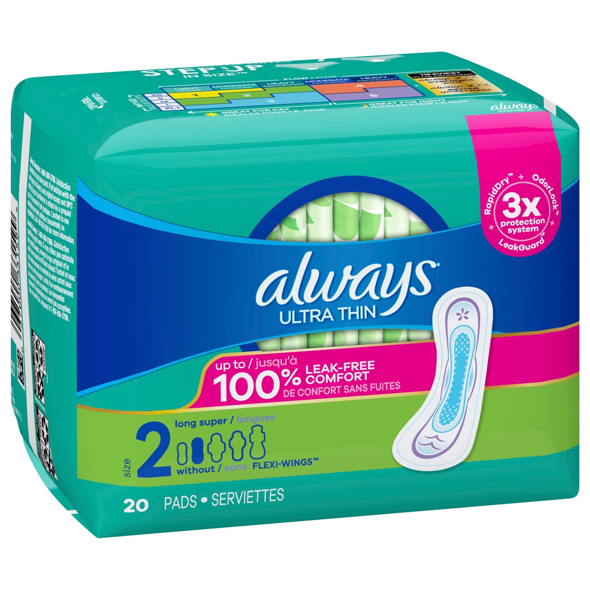 slide 2 of 9, Always Ultra Thin Pads Size 2 Long Absorbency Unscented without Wings, 20 Count, 20 ct