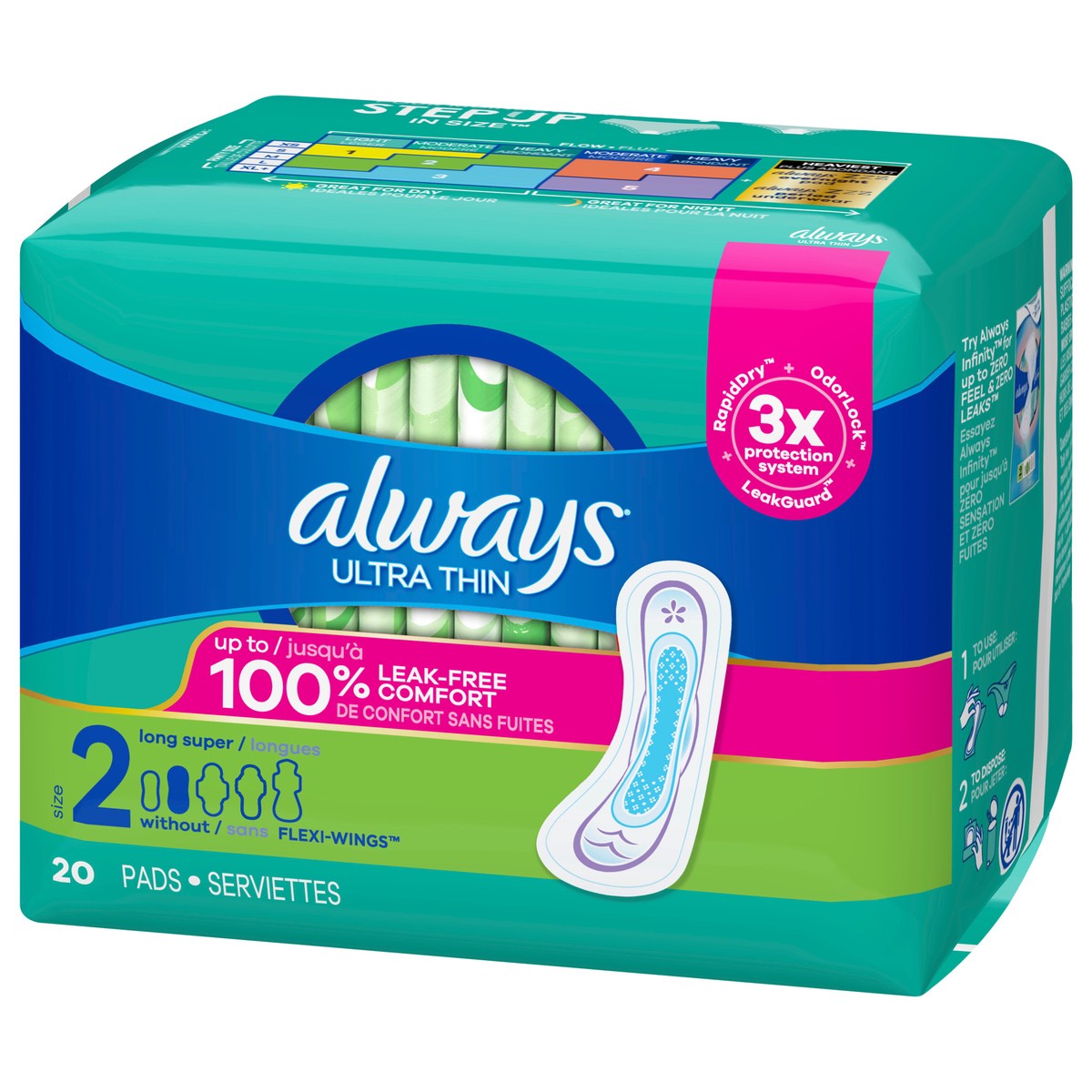 slide 6 of 9, Always Ultra Thin Pads Size 2 Long Absorbency Unscented without Wings, 20 Count, 20 ct