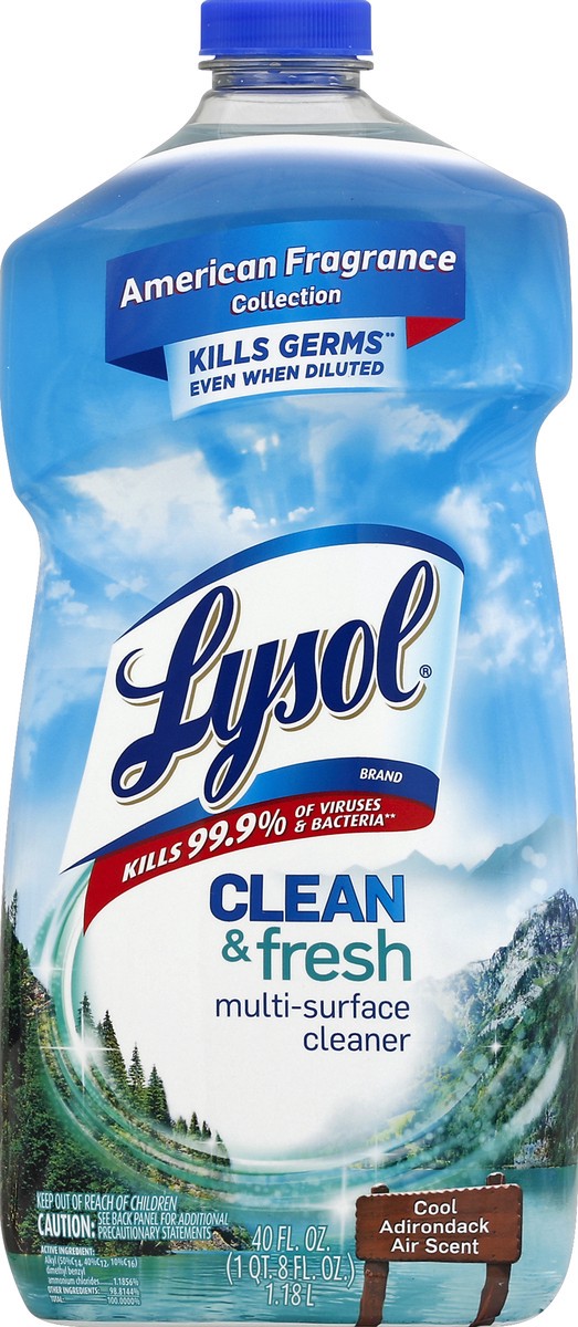 slide 6 of 7, Lysol Multi-Surface Cleaner, Sanitizing and Disinfecting Pour, to Clean and Deodorize, Cool Adirondack Air, 40oz, 40 oz