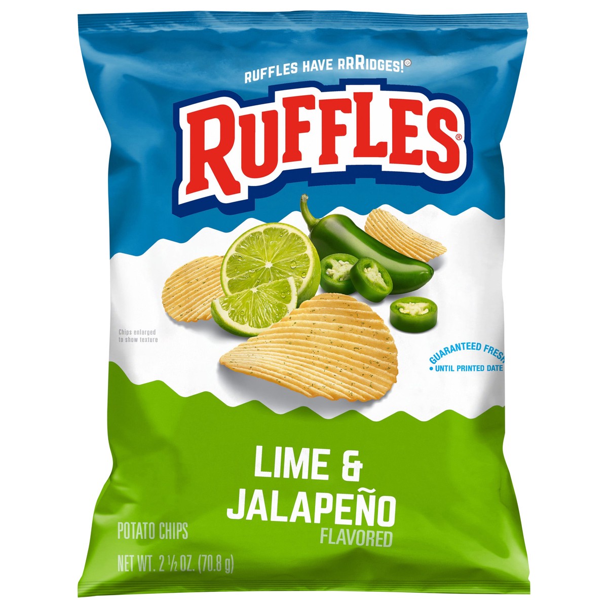 slide 1 of 8, Ruffles Potato Chips Lime & Jalapeno Flavored 2 1/2 Oz, 2.5 oz