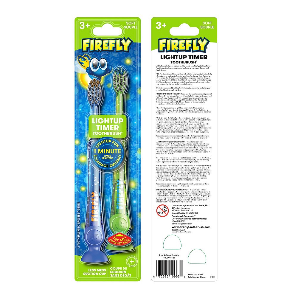 slide 6 of 10, Firefly Lightup Timer Toothbrushes Soft, 2 ct