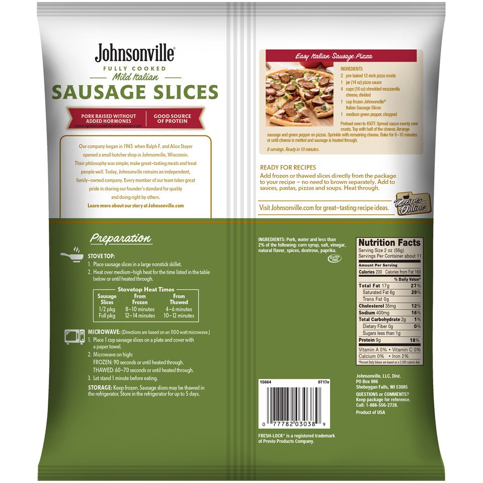 slide 2 of 2, Johnsonville Sausage 22 oz, 22 oz