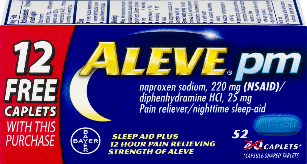 slide 1 of 1, Aleve PM Sleep Aid Plus 12 Hour Pain Relief Caplets - Naproxen Sodium (NSAID)/Diphenhydramine, 52 ct