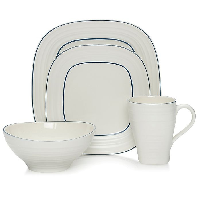 slide 1 of 1, Mikasa Swirl Square Banded Place Setting - Blue, 4 ct