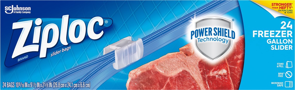 slide 4 of 8, Ziploc Freezer Bags, Gallon Size Reusable Slider Bags, Power Shield Technology, 24 Count, 24 ct
