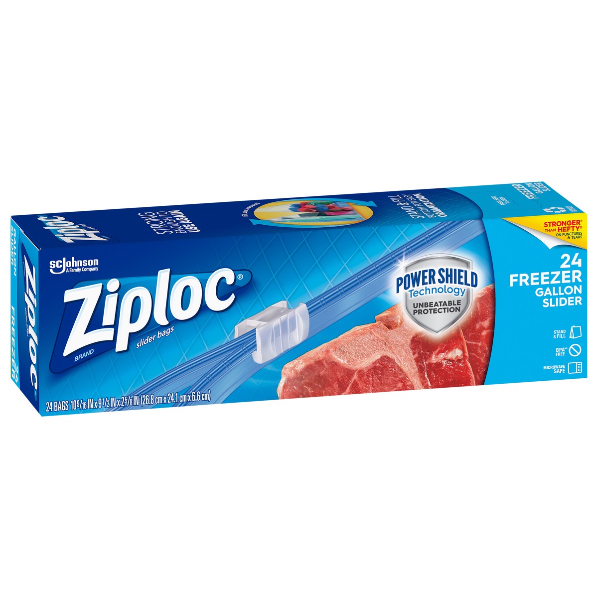 slide 2 of 8, Ziploc Freezer Bags, Gallon Size Reusable Slider Bags, Power Shield Technology, 24 Count, 24 ct