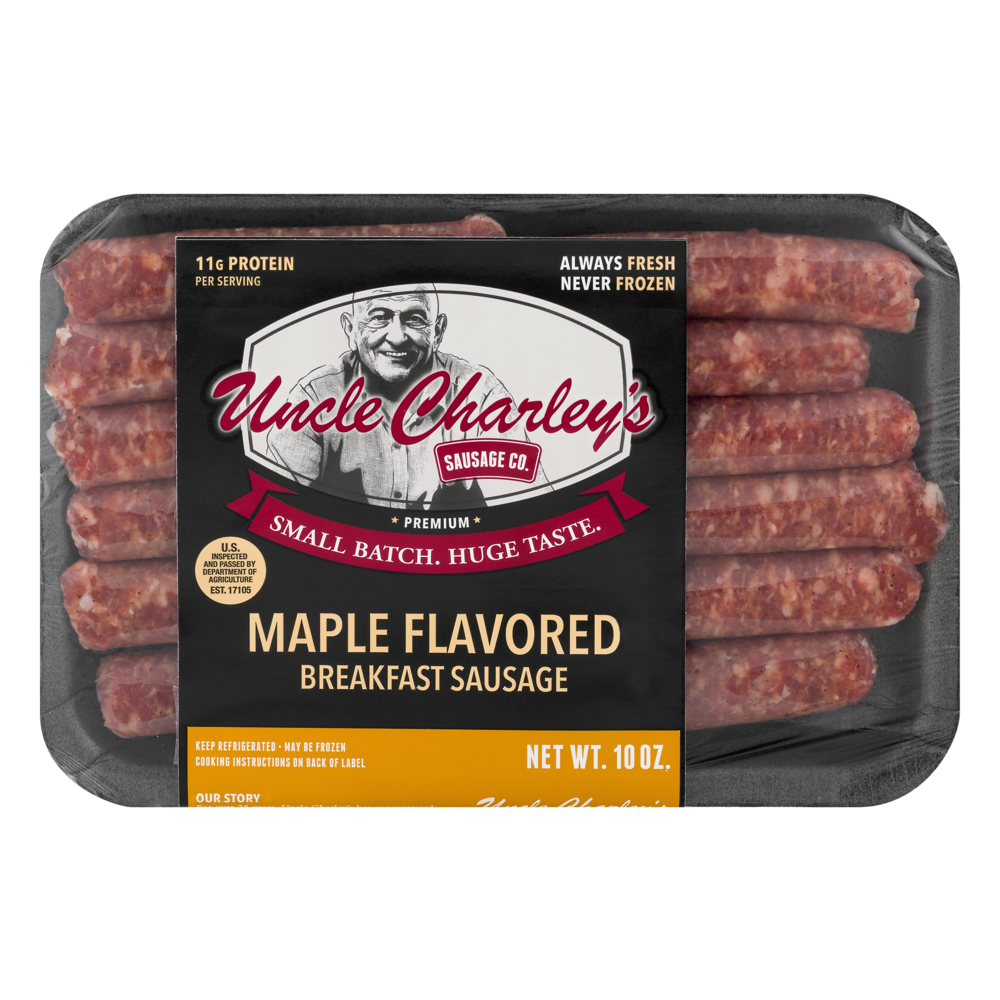 slide 1 of 1, Uncle Charley's Sausage Co. Maple Flavored Breakfast Sausage, 10 oz