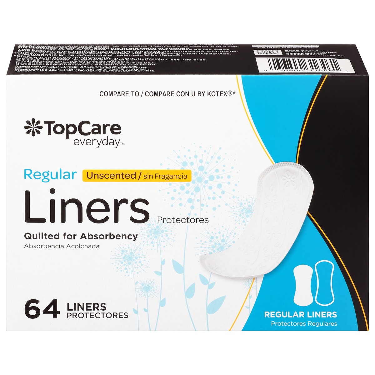 slide 9 of 18, Topcare Everyday Regular Unscented Liners 64 ea, 64 ct