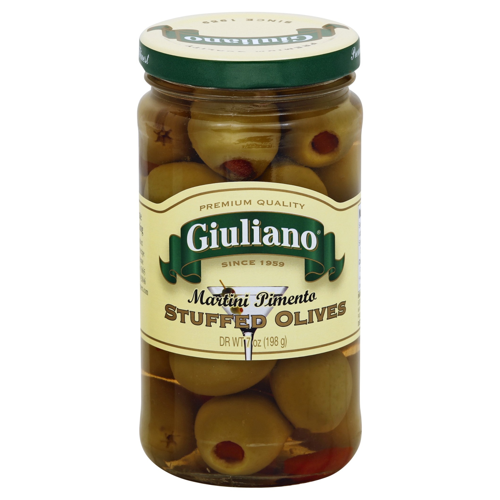 slide 1 of 2, Giuliano Stuffed Olives Martini Pimento, 7 oz