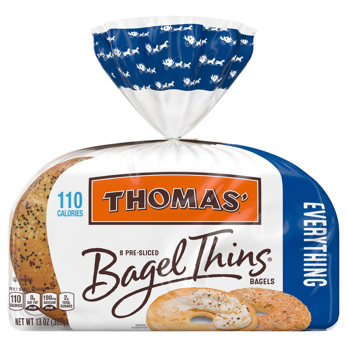slide 1 of 1, Thomas' Pre-Sliced Everything Bagel Thins, 8 ct
