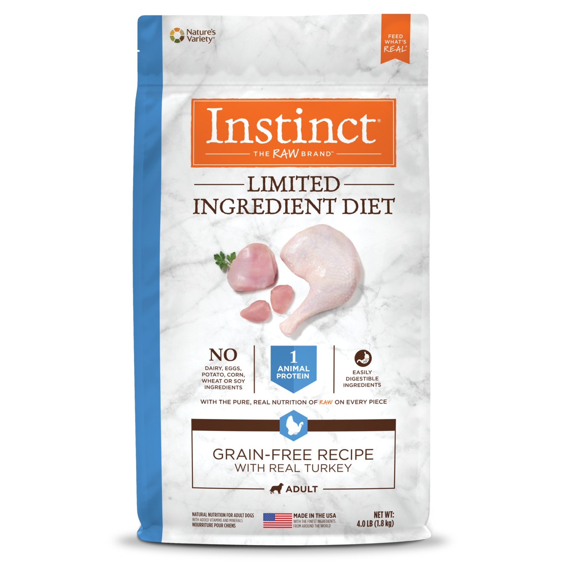 slide 1 of 1, Nature's Variety Instinct Limited Ingredient Diet Grain Free Recipe with Real Turkey Natural Dry Dog Food by Nature's Variety, 4 lb