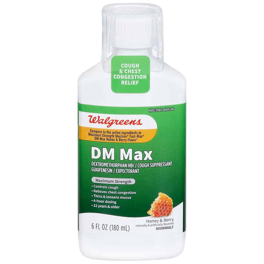 slide 1 of 5, Walgreens Maximum Strength DM Max Cough & Chest Congestion Relief Honey & Berry, 6 fl oz