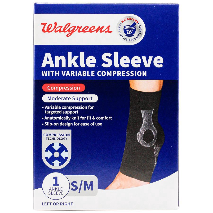 slide 1 of 4, Walgreens Compression Ankle Sleeve Black, SM/MED