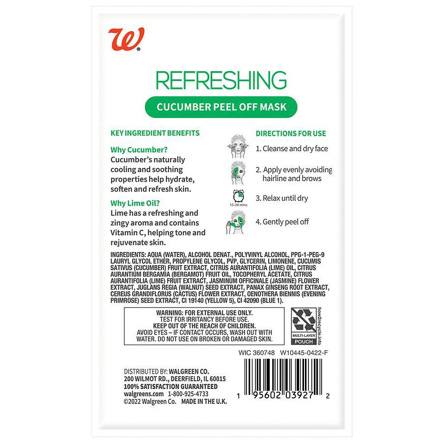 slide 2 of 2, Walgreens Refreshing Peel Off Mask Cucumber, 1 ct